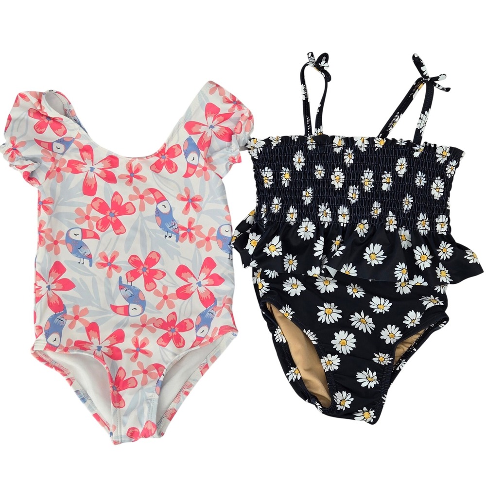 Old Navy Carters Toddler 2T Swimsuit Lot Daisy Tropical Floral Ruffle One Piece